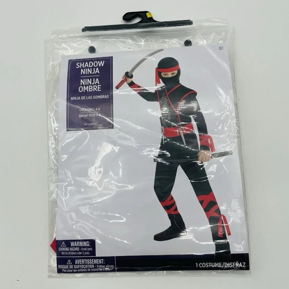 Shadow Ninja Youth Boys Size Small 4-6 Halloween Dress Up Costume‎ in Black